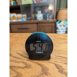 Timex Indiglo Digital Alarm Clock Black Teal Snooze Night Light Travel Portable